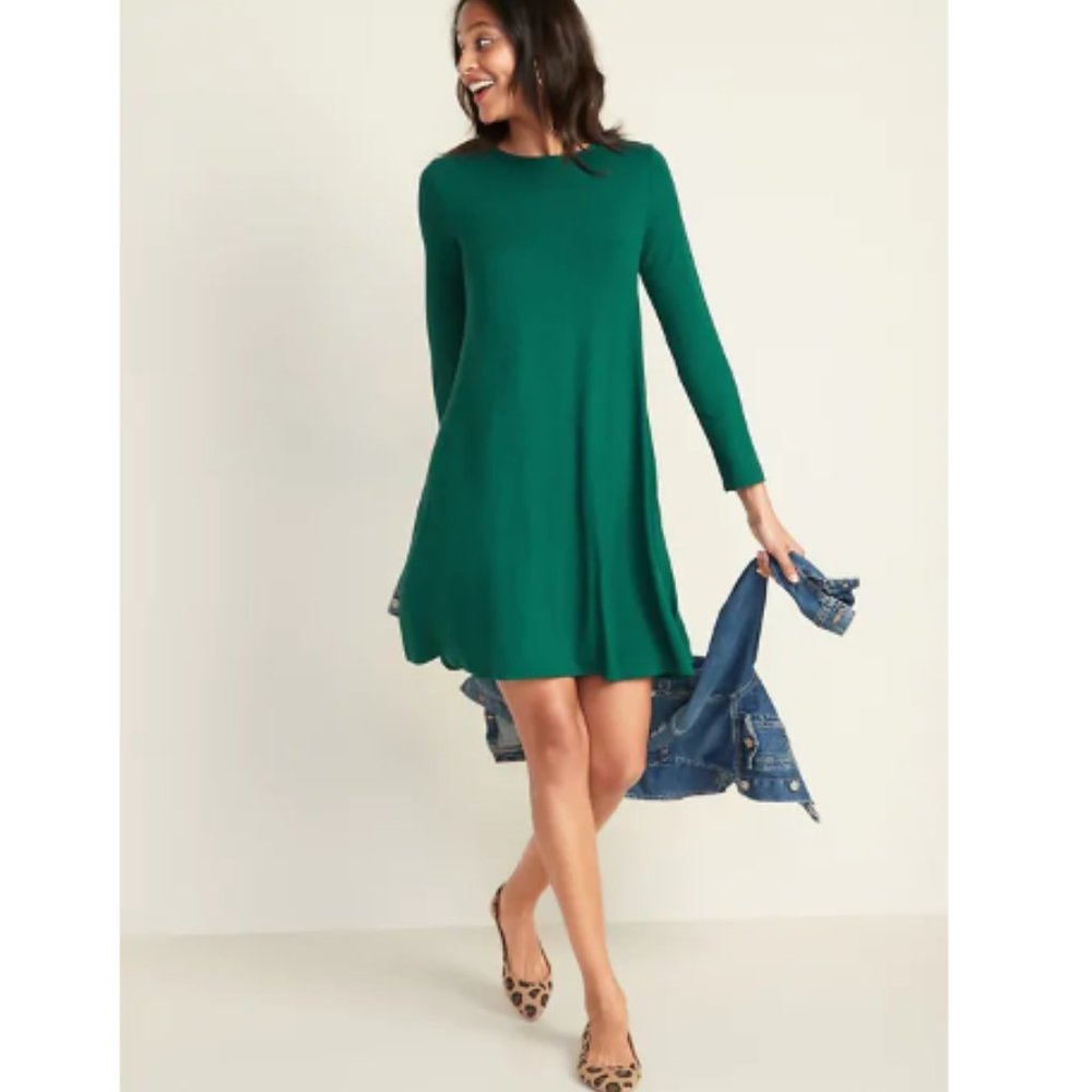 OLD NAVY Jade Green Long Sleeve Knit Swing Dress